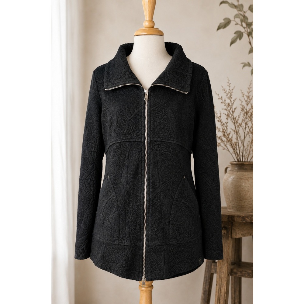 Tonia Debellis Textured Zip Jacket XL Black Quiet Luxury‎ Avant Garde Lagenlook
